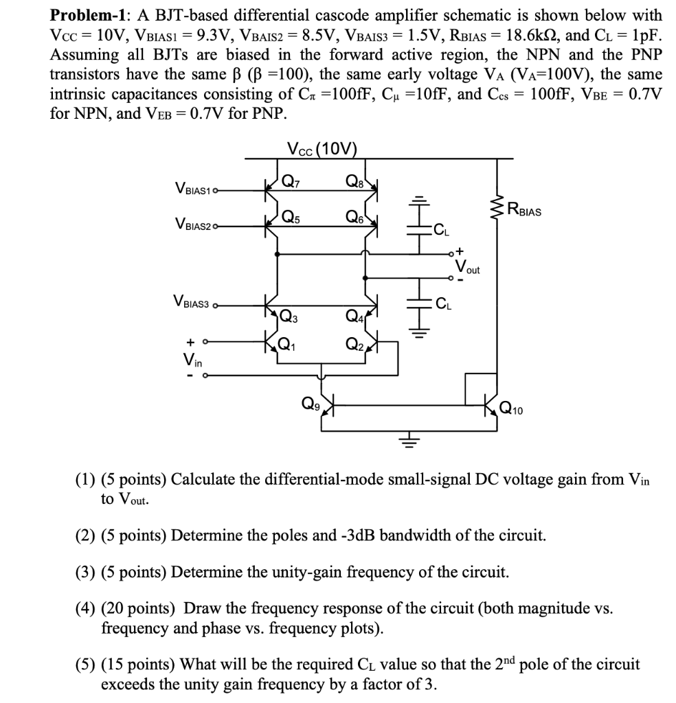 Solved Problem1 A BJTbased differential cascode amplifier