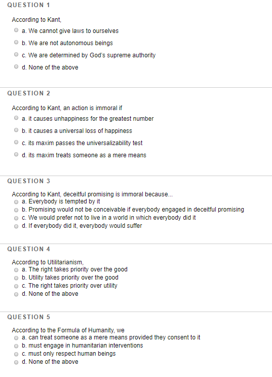 Solved QUESTION 1 According to Kant a. We cannot give laws | Chegg.com
