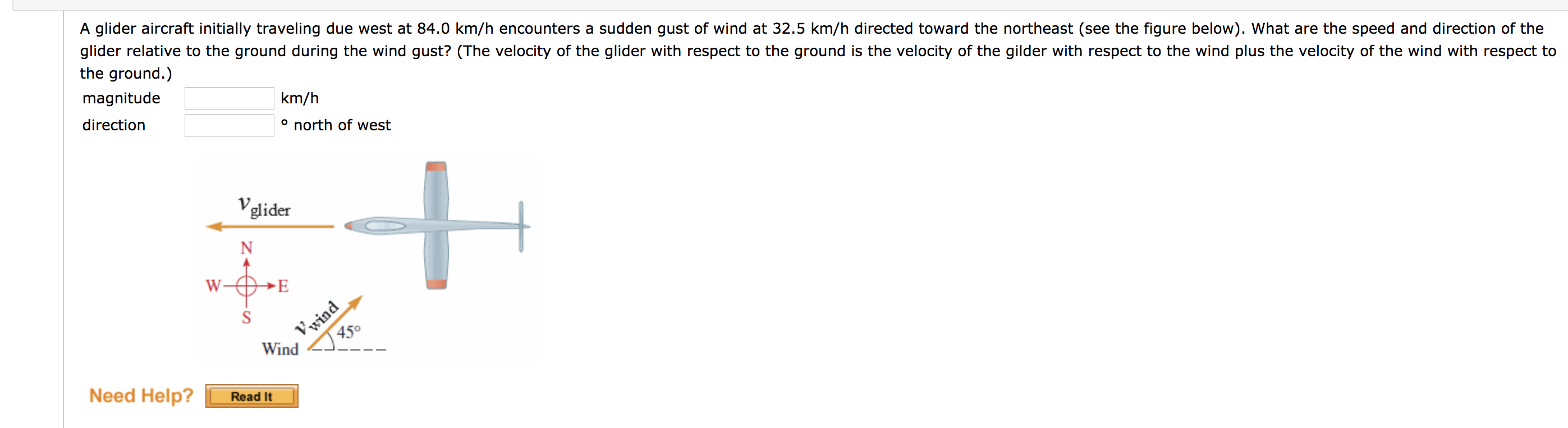 Solved A glider aircraft initially traveling due west at