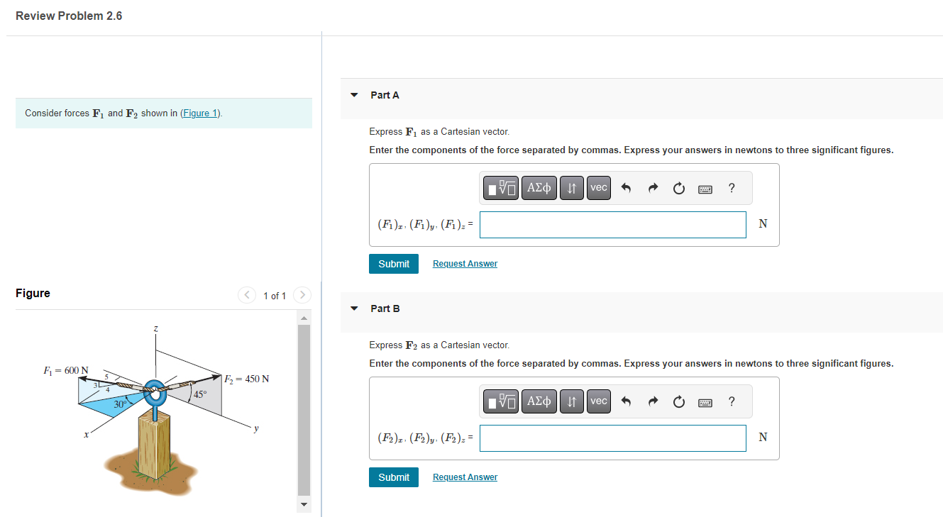 Solved Consider Forces F1 And F2 Shown In (Figure 1). | Chegg.com