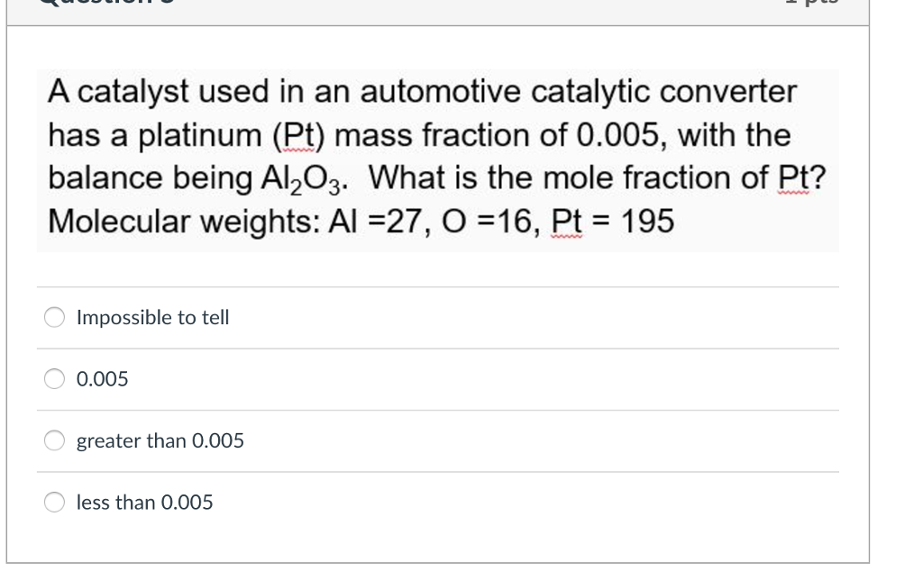 Solved A catalyst used in an automotive catalytic converter
