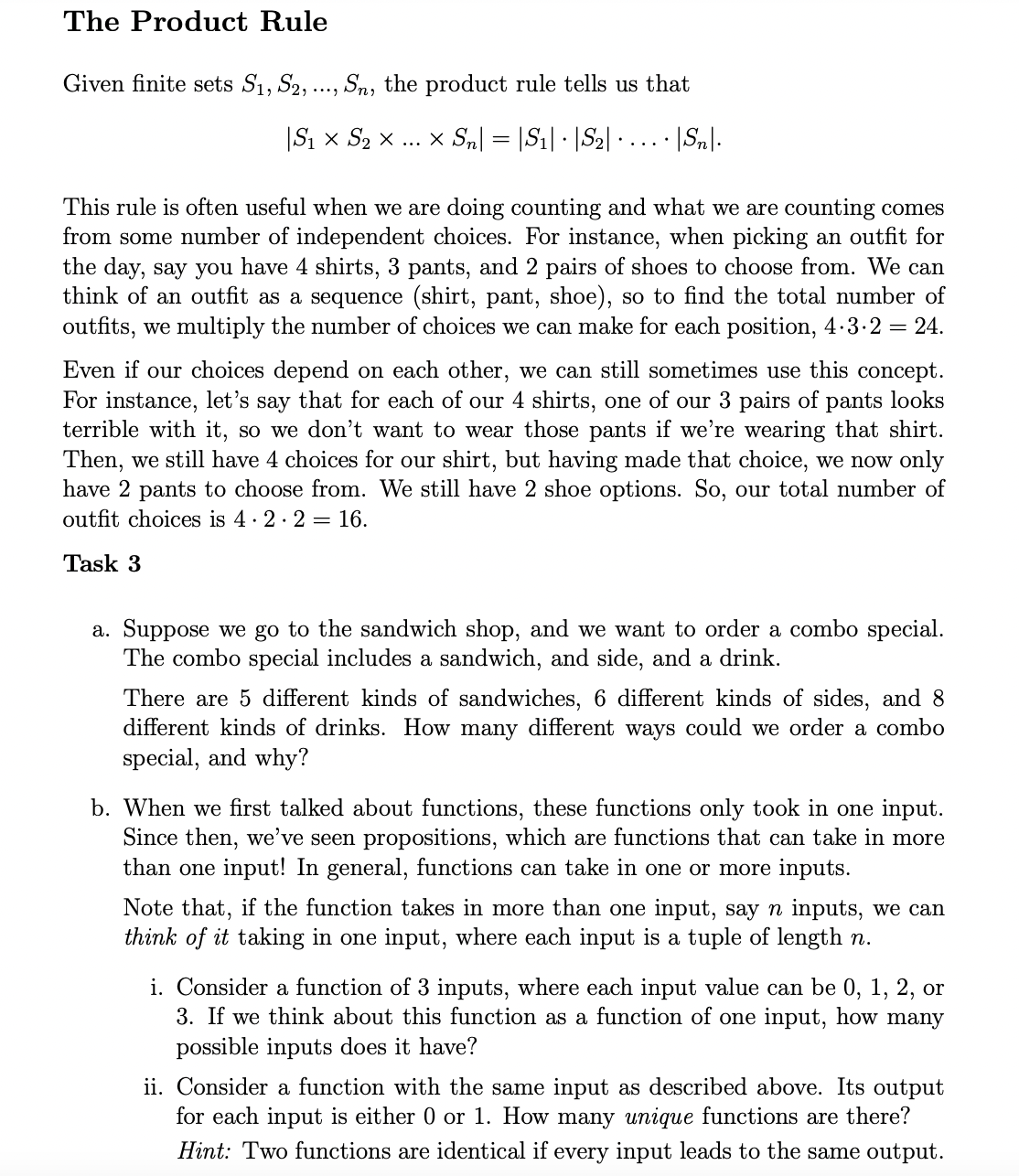 Given finite sets S1,S2,…,Sn, the product rule tells | Chegg.com