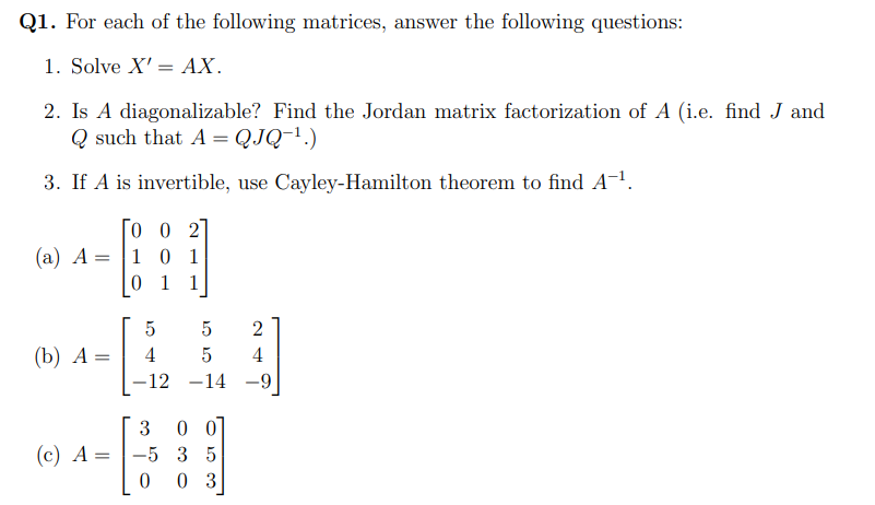 Solved Q1. For each of the following matrices, answer the | Chegg.com