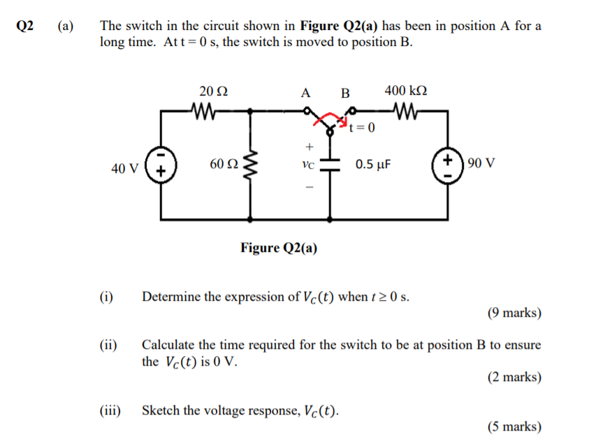 Solved Q2 (a) The switch in the circuit shown in Figure | Chegg.com