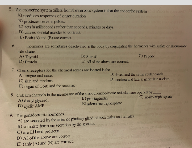 Solved 5. The endocrine system differs from the nervous | Chegg.com