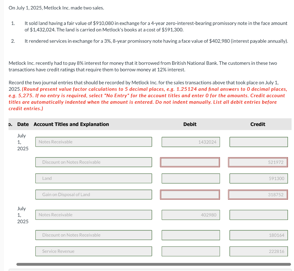 Solved On July 1, 2025, Metlock Inc. made two sales. 1. It