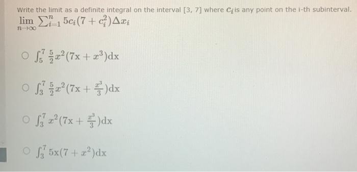 Solved Write the limit as a definite integral on the | Chegg.com