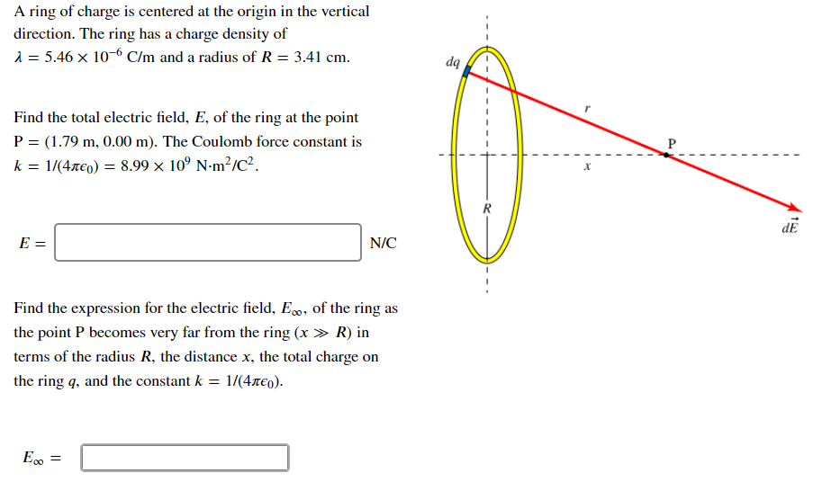 Solved A ring of charge is centered at the origin in the | Chegg.com