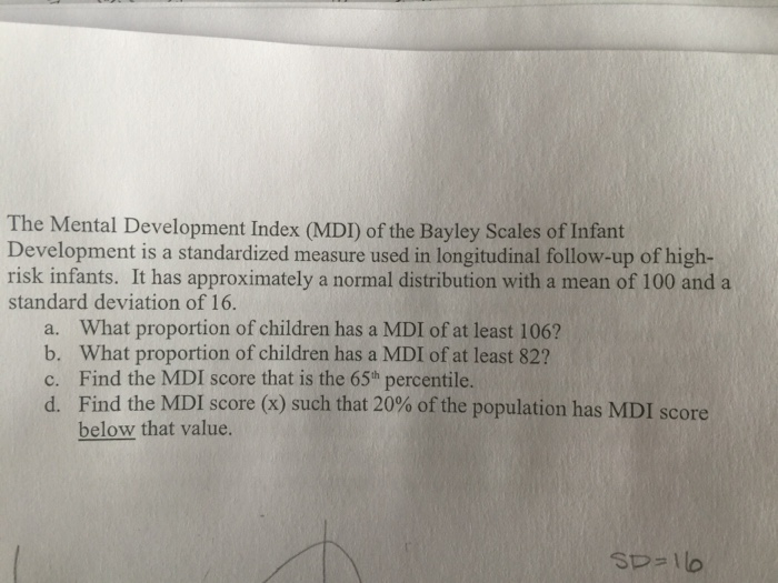 Solved The Mental Development Index Mdi Of The Bayley 5854