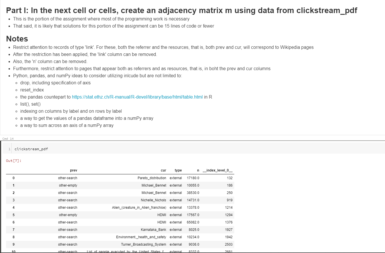 Part I: In the next cell or cells, create an | Chegg.com