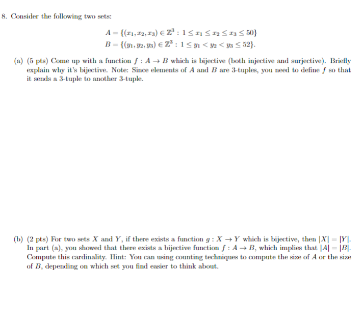 Solved 8. Consider the following two sets: | Chegg.com