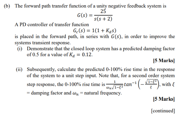 Solved (b) The Forward Path Transfer Function Of A Unity | Chegg.com