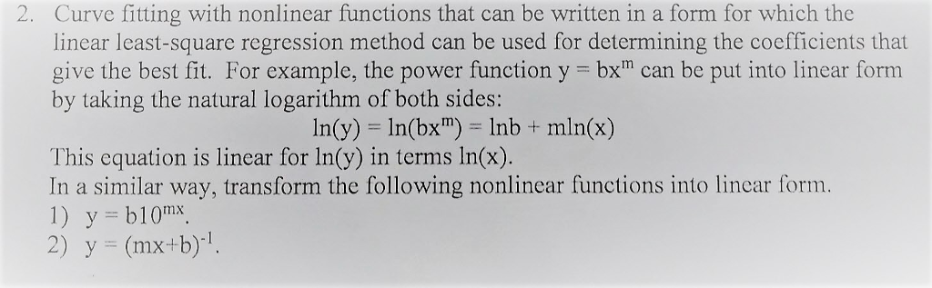 Solved Curve fitting with nonlinear functions that can be | Chegg.com