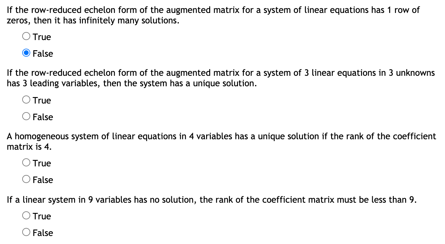 Solved If the row-reduced echelon form of the augmented | Chegg.com