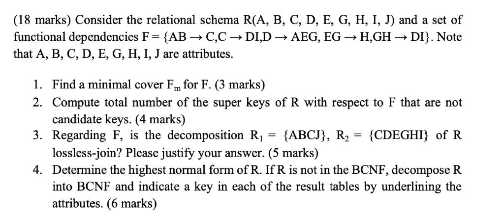 Solved Consider The Relational Schema R(A, B, C, D, E, G, H, | Chegg.com