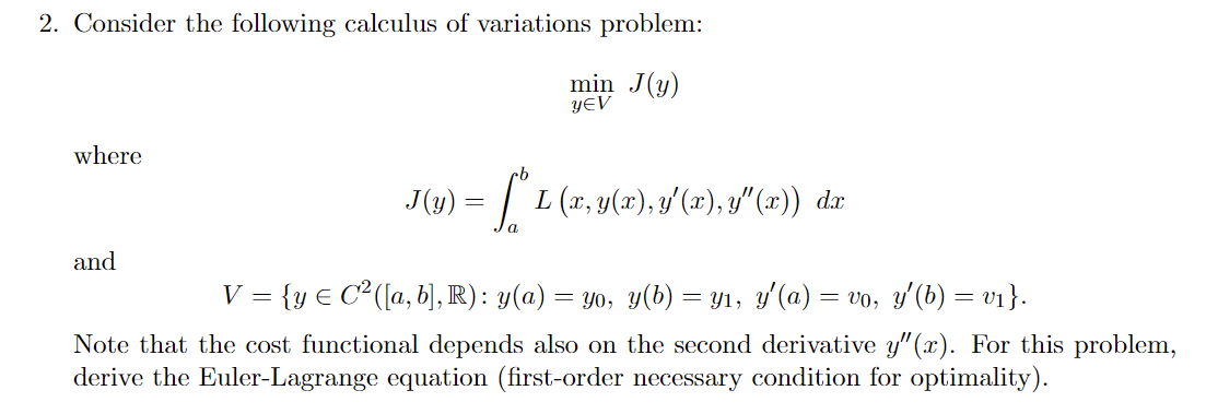 Solved 2 Consider The Following Calculus Of Variations P Chegg Com