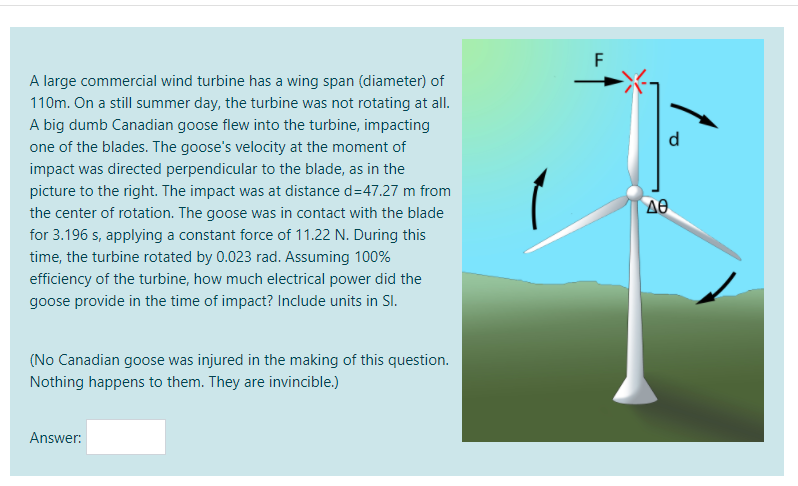 Solved F D D A Large Commercial Wind Turbine Has A Wing Span 