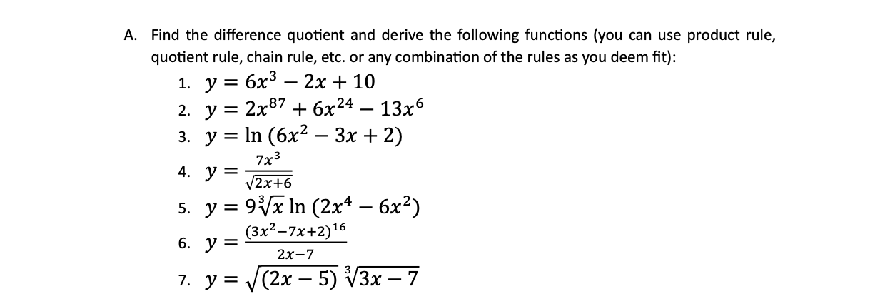 Solved A ﻿find The Difference Quotient And Derive The