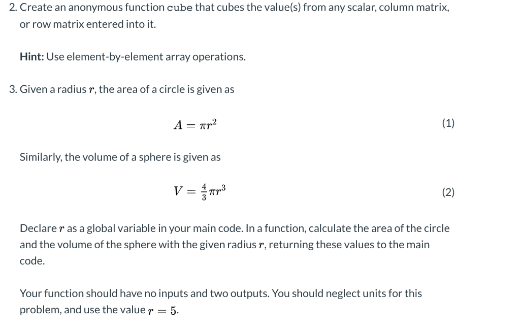 Solved 2. Create an anonymous function cube that cubes the | Chegg.com