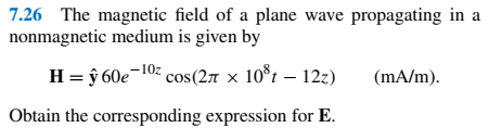 Solved 7.26 The magnetic field of a plane wave propagating | Chegg.com