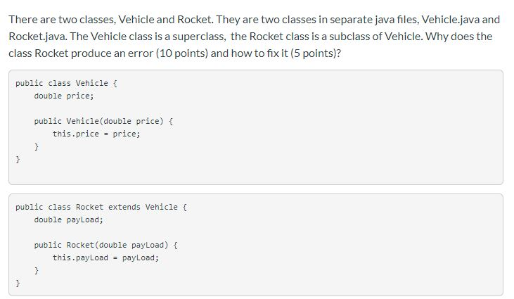 Solved There are two classes, Vehicle and Rocket. They are | Chegg.com