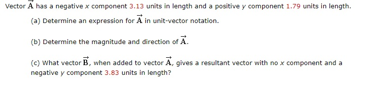 Solved Vector A has a negative x component 3.13 units in | Chegg.com
