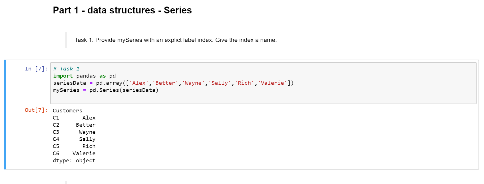 Solved Part 1 - data structures - Series Task 1: Provide my | Chegg.com