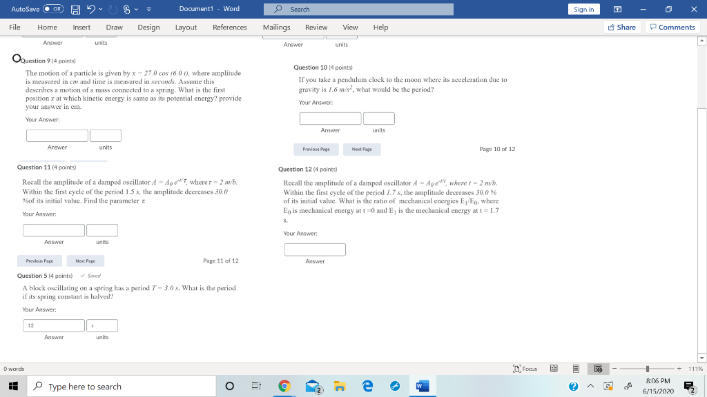 Solved AutoSave On H2 Document1 - Word Search Sign In Sa х | Chegg.com