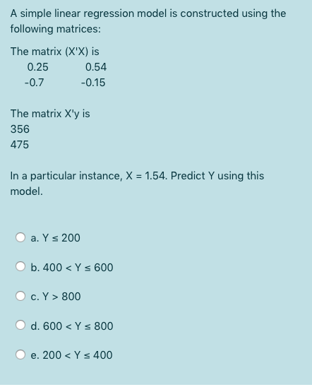 Solved A simple linear regression model is constructed using | Chegg.com