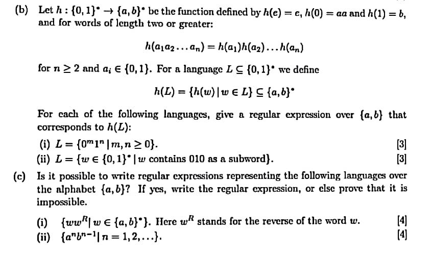 Solved (b) Leth: {0,1} + {a,b) Be The Function Defined By | Chegg.com