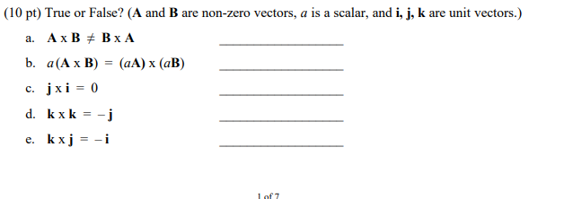 Solved (10 pt) True or False? (A and B are non-zero | Chegg.com