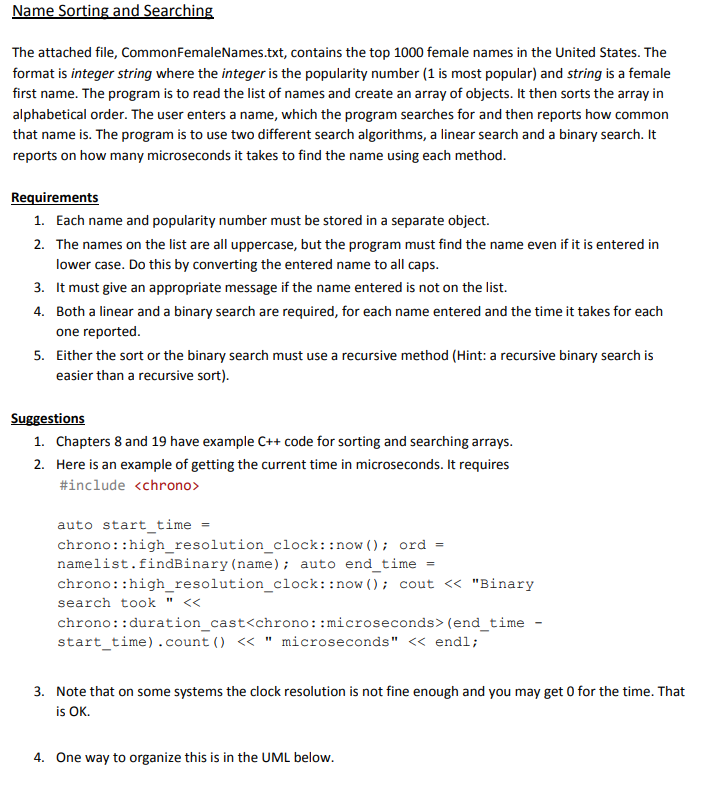Solved Name Sorting and Searching The attached file, | Chegg.com