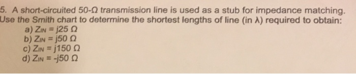 Solved 5 A Short circuited 50 2 Transmission Line Is Used Chegg