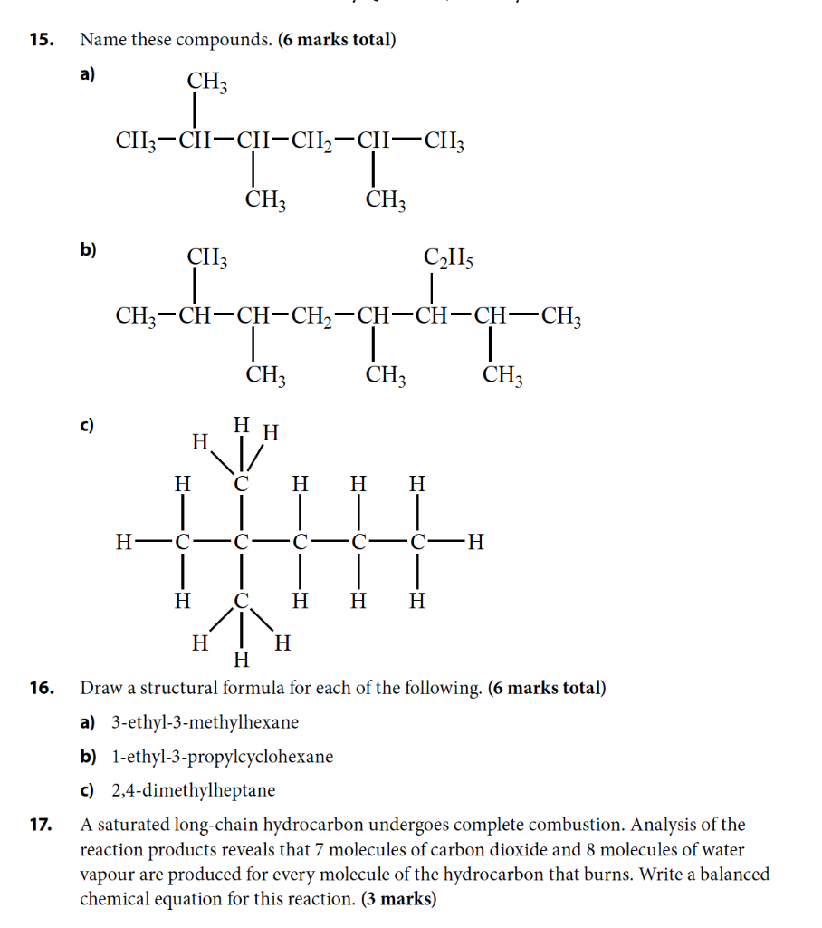 Solved 15. Name these compounds. (6 marks total) a) CHz b) | Chegg.com