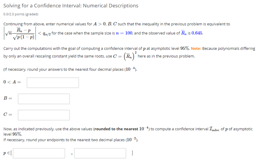 Solving for a Confidence Interval: Numerical | Chegg.com