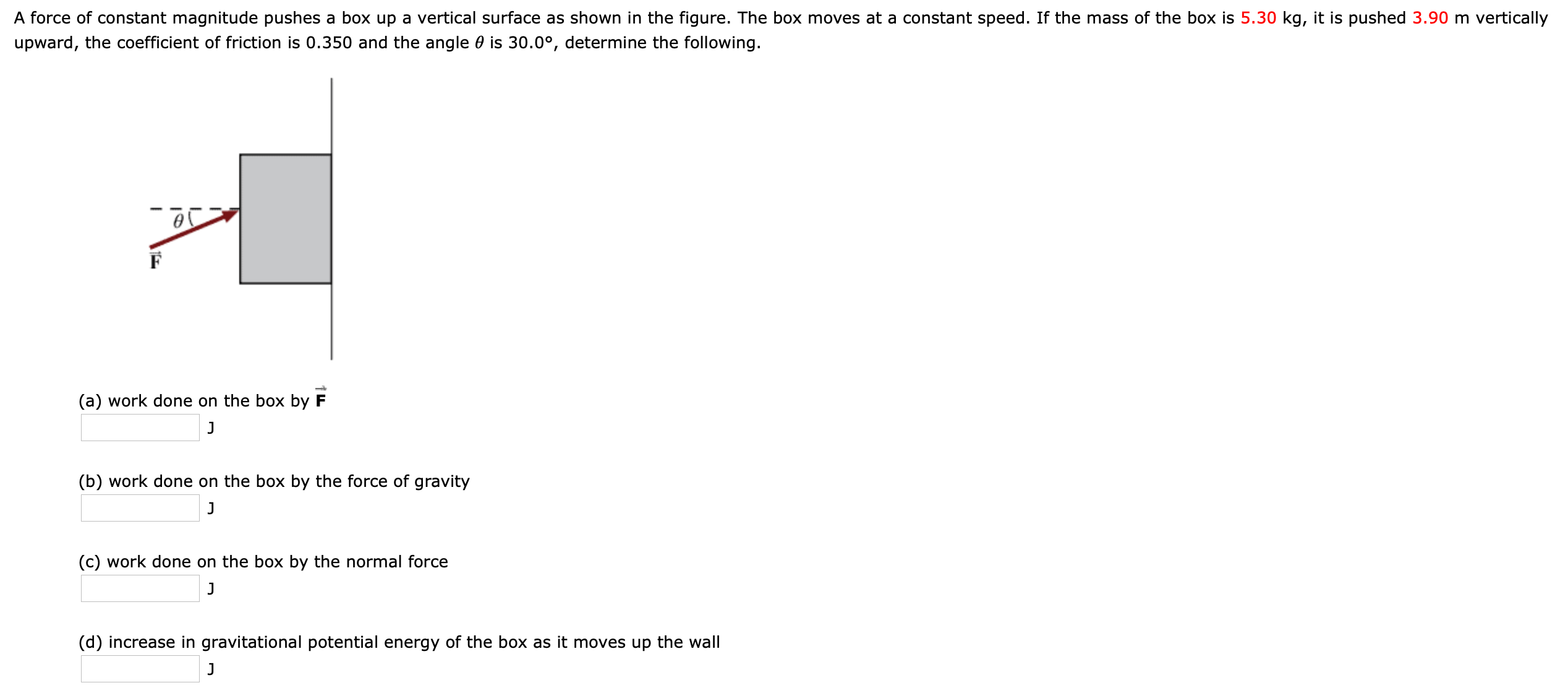 Solved A force of constant magnitude pushes a box up a | Chegg.com