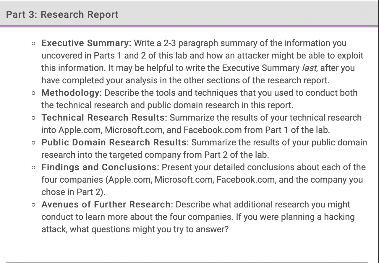 Solved I NEED JUST PART 3 RESEARCH REPORT part 1 On the | Chegg.com