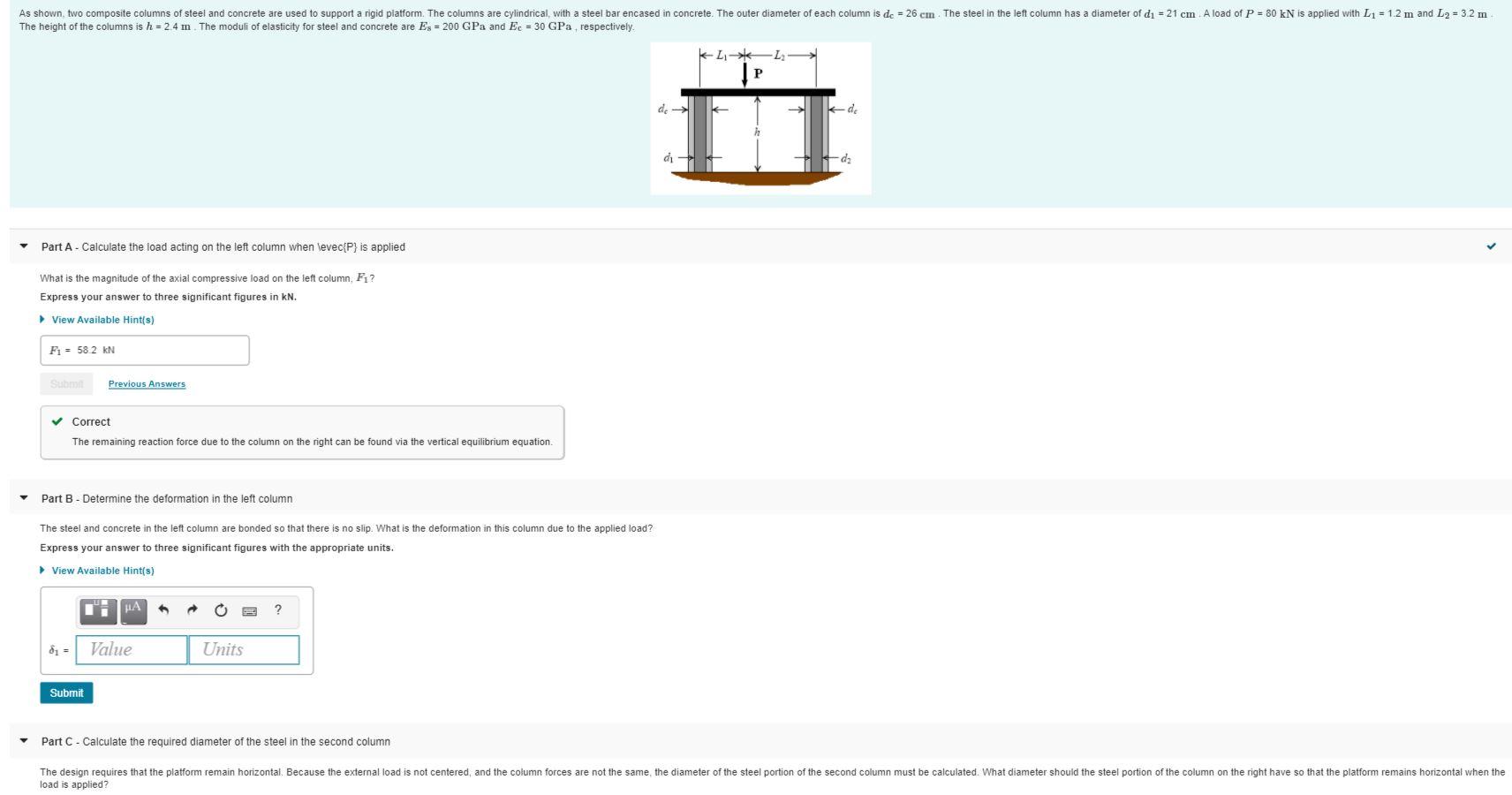 Solved As shown two composite columns of steel and concrete | Chegg.com