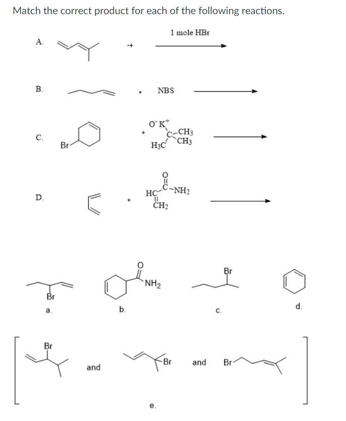 Solved Match The Correct Product For Each Of The Following | Chegg.com