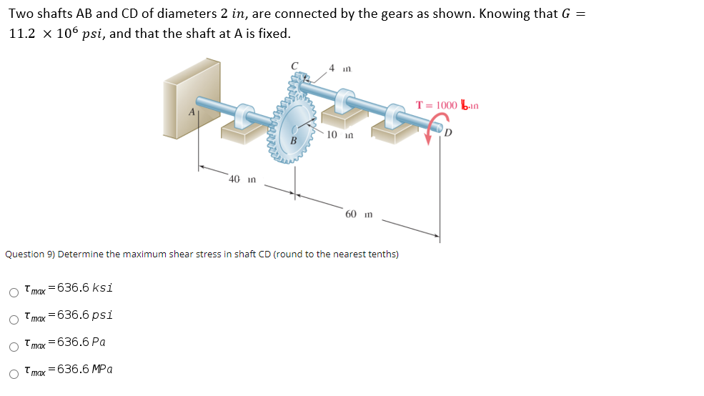 Solved Two Shafts AB And CD Of Diameters 2 In, Are Connected | Chegg.com