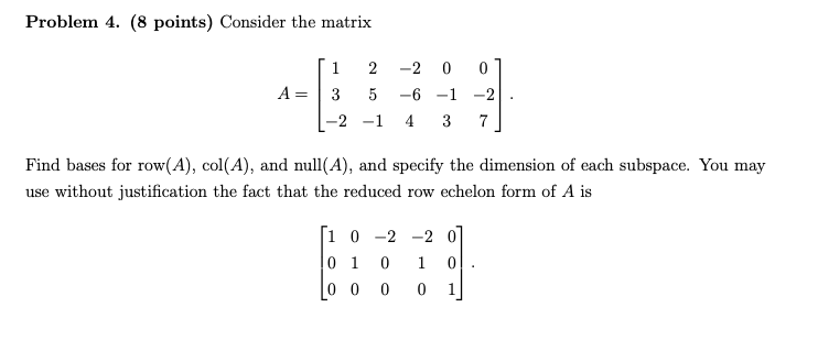 Solved Problem 4. (8 points) Consider the matrix A= [i 2 3 5 | Chegg.com