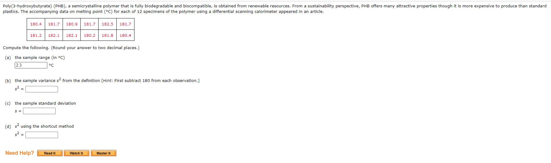 Solved plastics. The data on melting point (∘C)