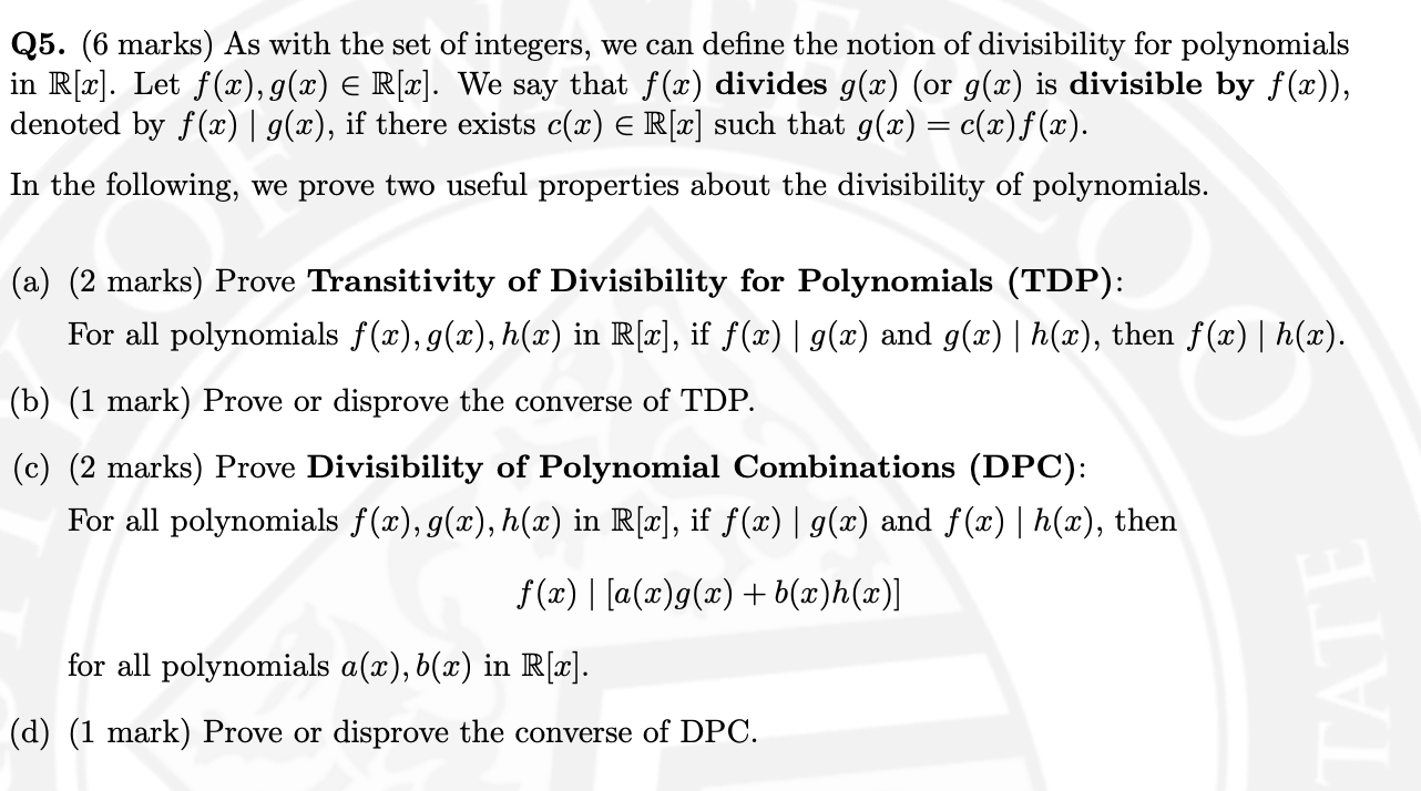 Solved Q5 6 Marks As With The Set Of Integers We Can Chegg Com