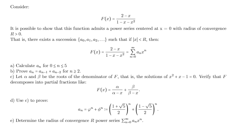 Solved Consider: 2-1 F(2) = 1-2-22 It is possible to show | Chegg.com