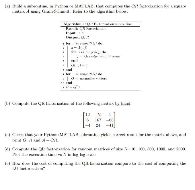 Solved (a) Build a subroutine, in Python or MATLAB, that | Chegg.com