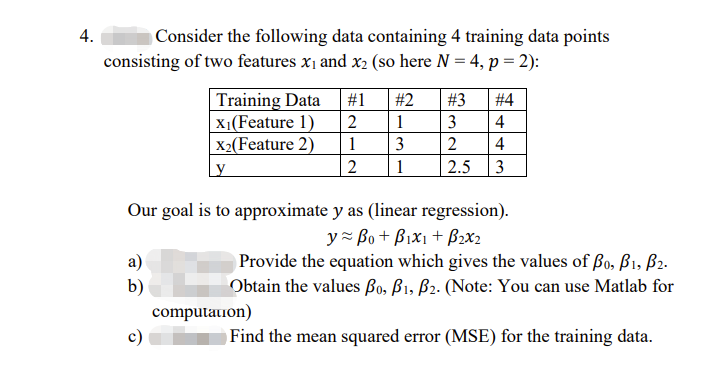 Solved 4. Consider the following data containing 4 training | Chegg.com