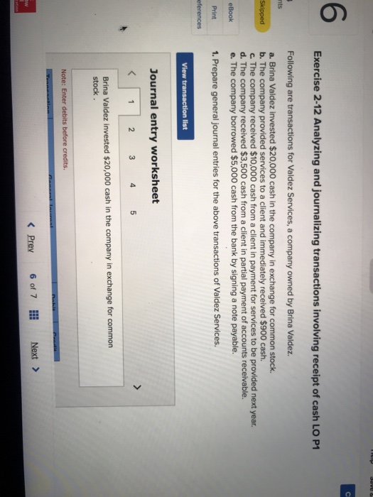 Solved 6 Exercise 2-12 Analyzing and journalizing | Chegg.com