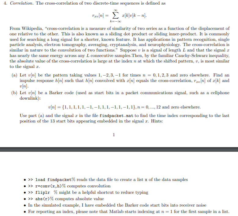 4. Correlation. The cross-correlation of two | Chegg.com