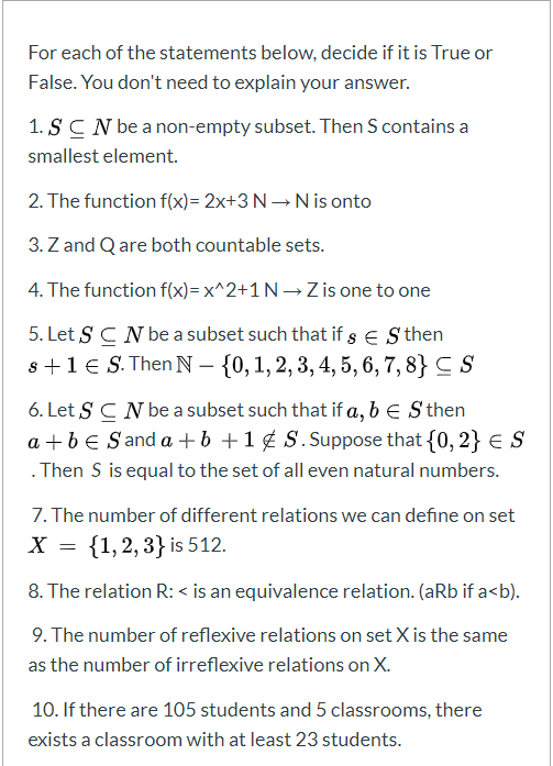 Solved For Each Of The Statements Below Decide If It Is Chegg Com