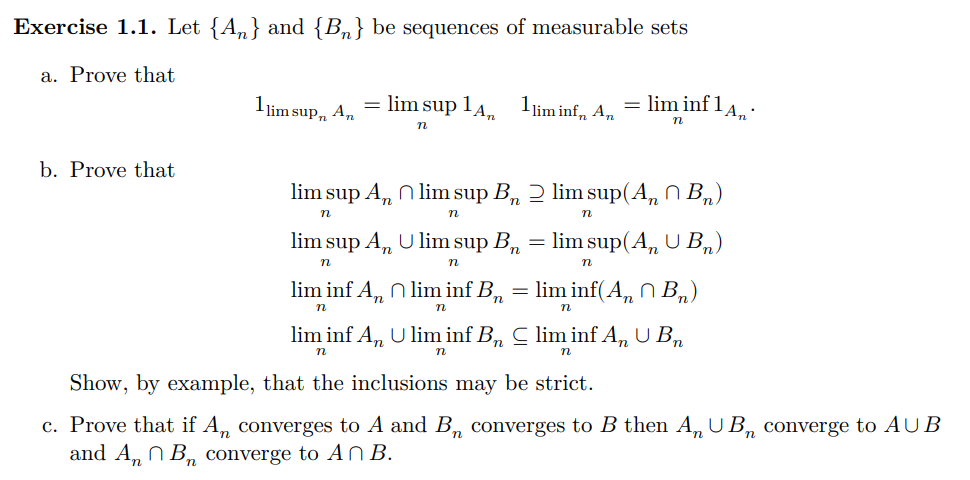 Solved Exercise 1.1. Let {An} And {Bn} Be Sequences Of | Chegg.com